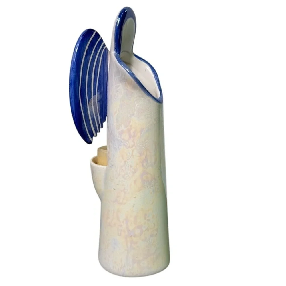 Serene Blue and Cream Angel‎ Candle Holder, 11.75 inches tall